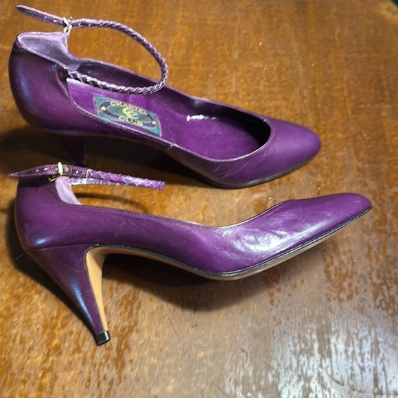 Vintage Purple Leather Ankle Strap Heels Size 7 - Picture 4 of 11